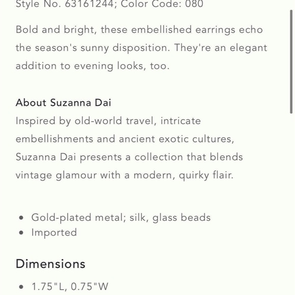 Anthropologie Suzanna Dai Flower Beaded Drop Earrings Black NWT - Picture 5 of 11